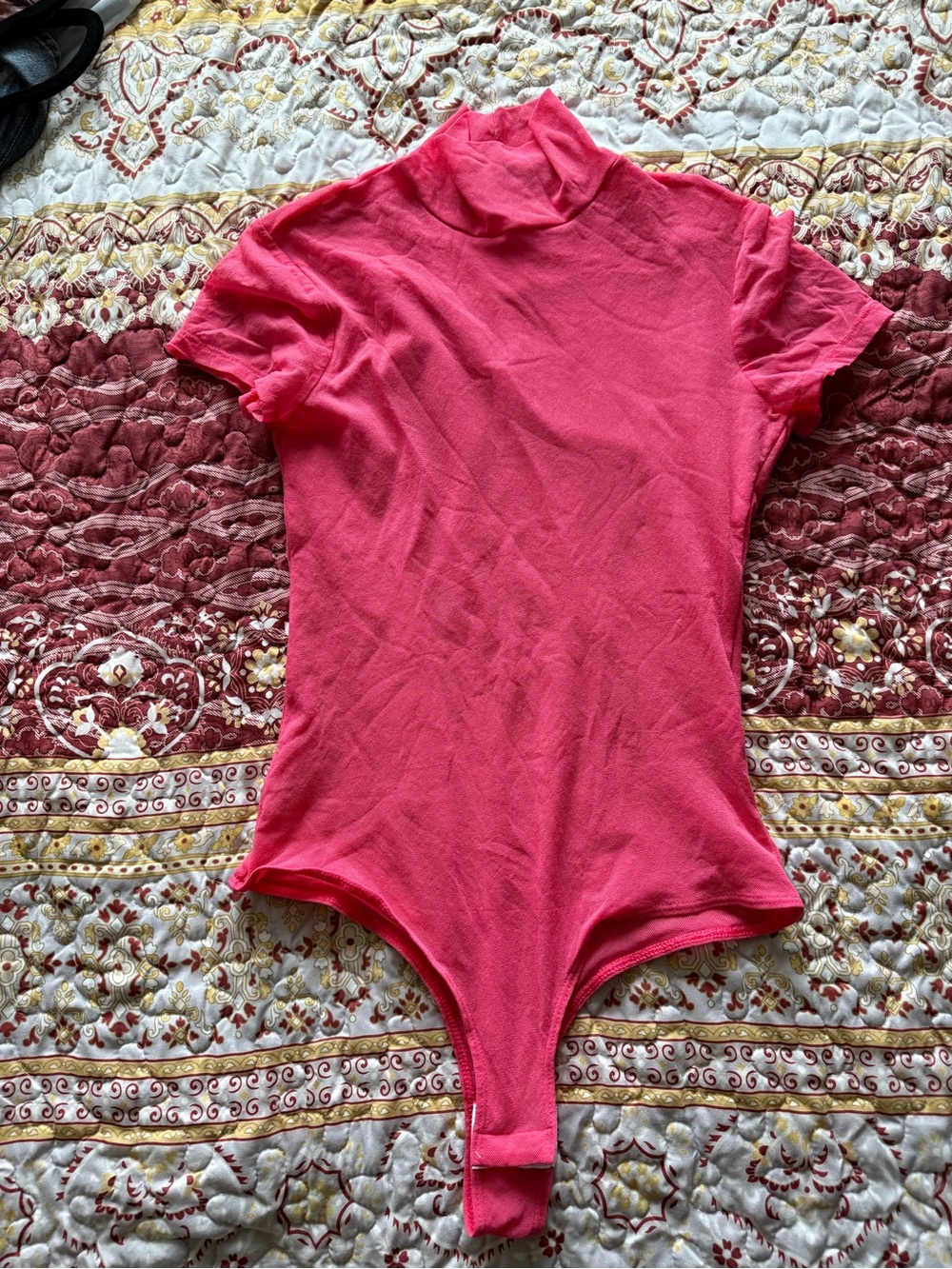 New York and Company Pink Mesh Short-Sleeve Bodysuit